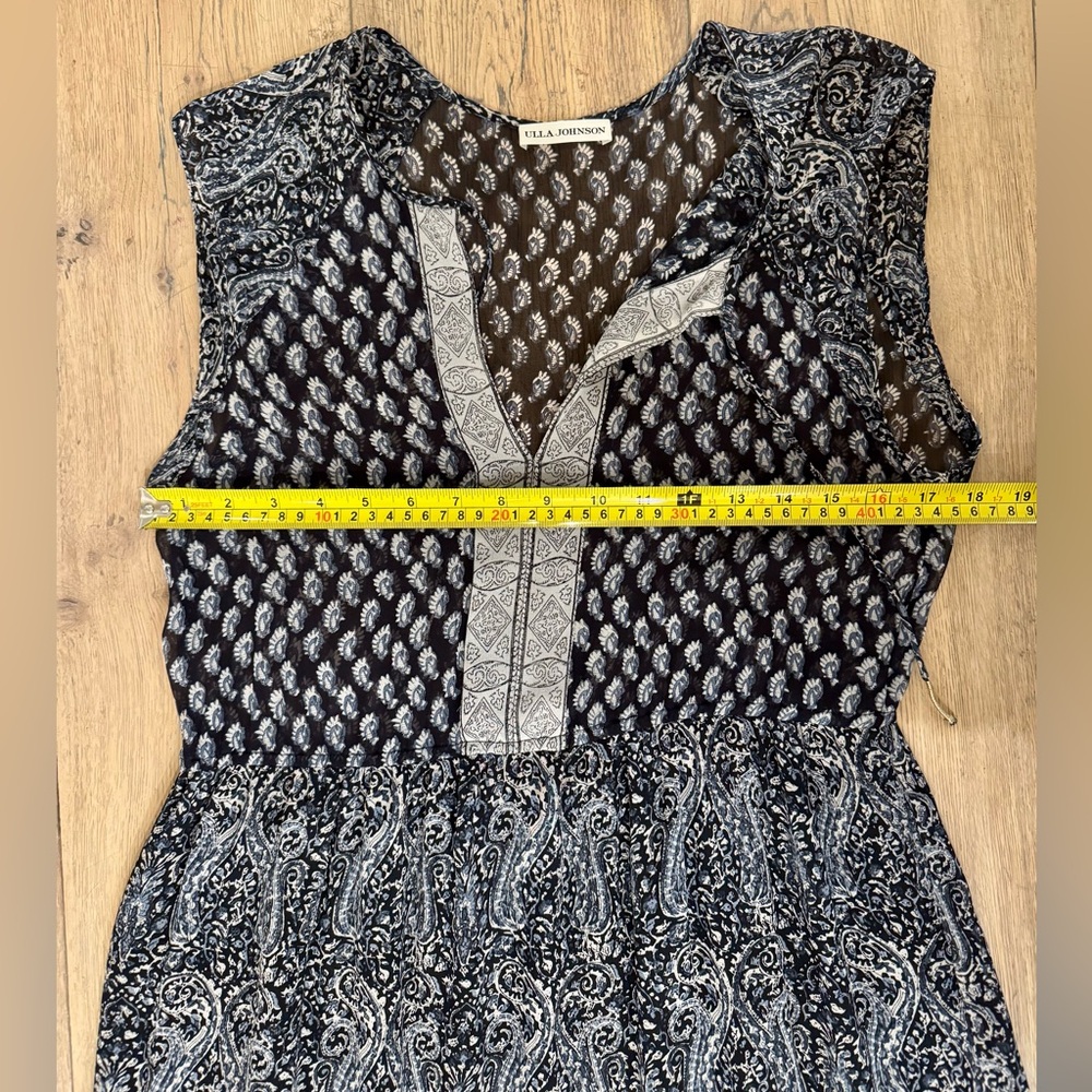 ULLA JOHNSON: Silk Georgette Tropez Paisley Dress in Navy, Size 6 - Picture 10 of 10